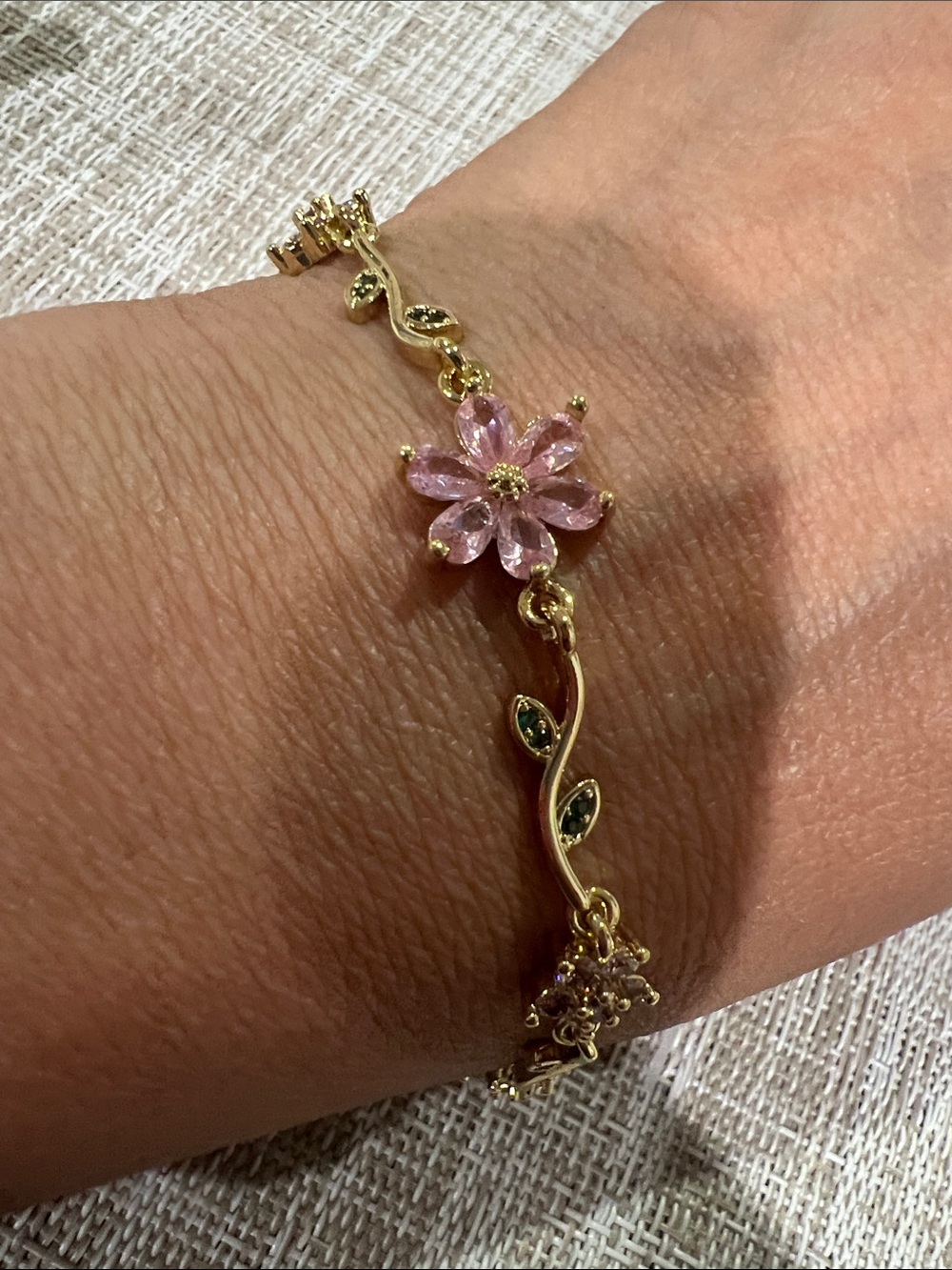 Gold-Plated Pink Flower Bracelet - Women Jewelry